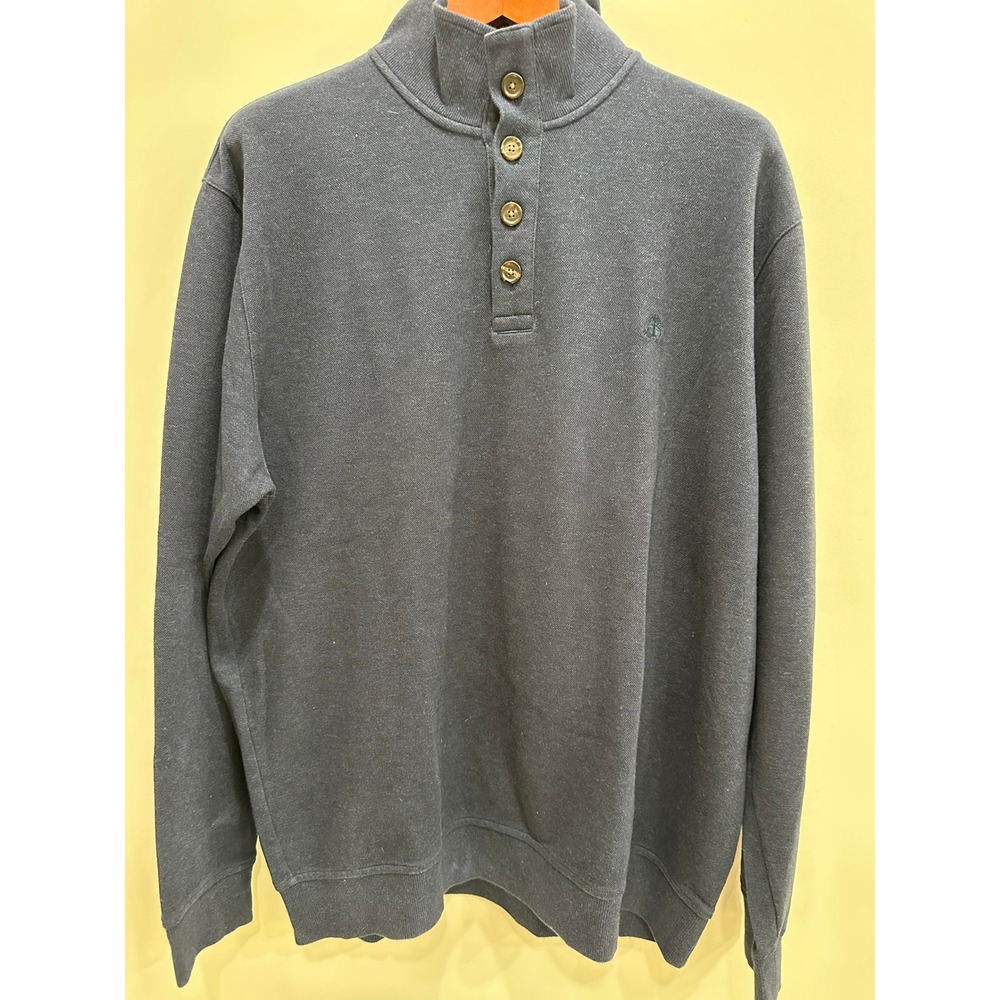 Brooks Brothers Mens XXL Navy Blue Cotton Pique Mock Neck 1/4 Button Sweatshirt